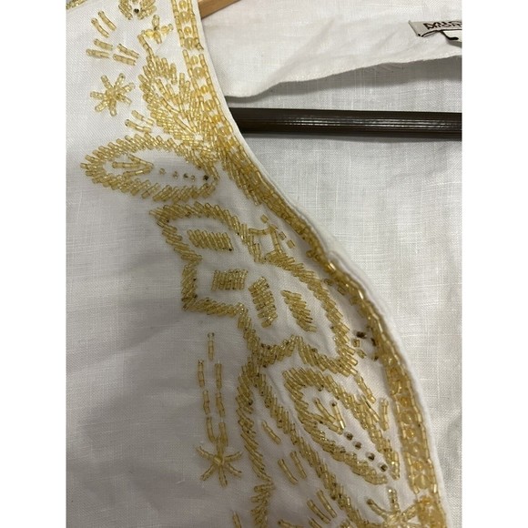 Michael Kors 100% Linen Top Tunic White Beaded Neckline Sleeves Women’s M - Picture 11 of 16